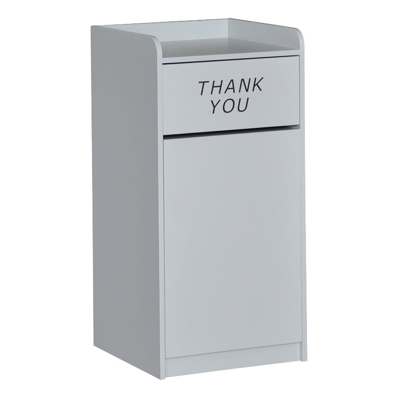 Wood Tray Top Receptacle in Gray - Commercial Grade Push Door Trash Can