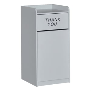 Wood Tray Top Receptacle in Gray - Commercial Grade Push Door Trash Can