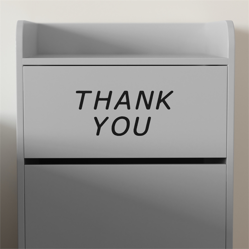 Wood Tray Top Receptacle in Gray - Commercial Grade Push Door Trash Can