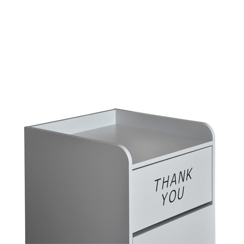 Wood Tray Top Receptacle in Gray - Commercial Grade Push Door Trash Can