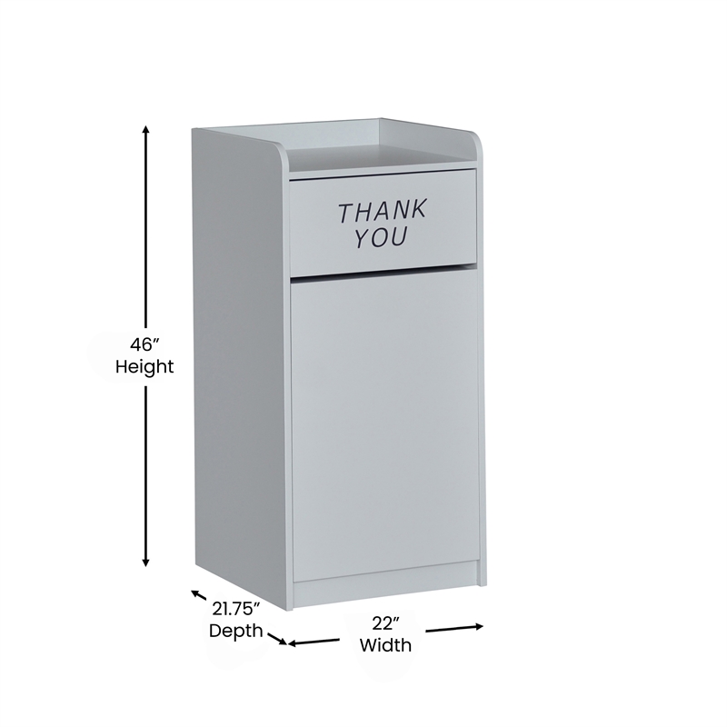 Wood Tray Top Receptacle in Gray - Commercial Grade Push Door Trash Can