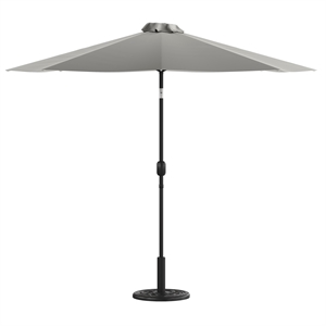 Bundled Set - Gray 9 FT Round Umbrella & Universal Black Cement Waterproof Base