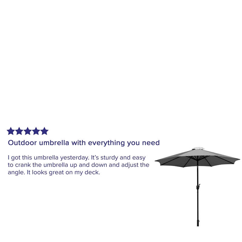 Bundled Set - Gray 9 FT Round Umbrella & Universal Black Cement Waterproof Base