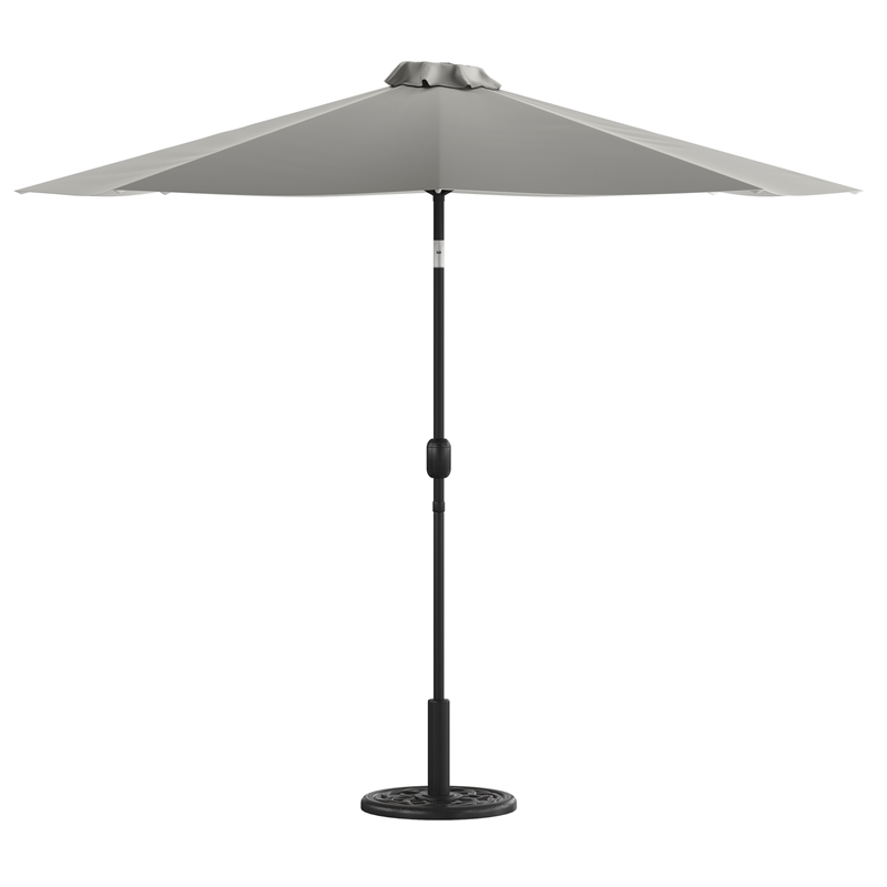 Bundled Set - Gray 9 FT Round Umbrella & Universal Black Cement Waterproof Base