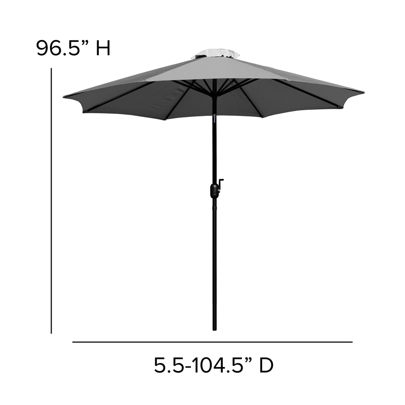 Bundled Set - Gray 9 FT Round Umbrella & Universal Black Cement Waterproof Base