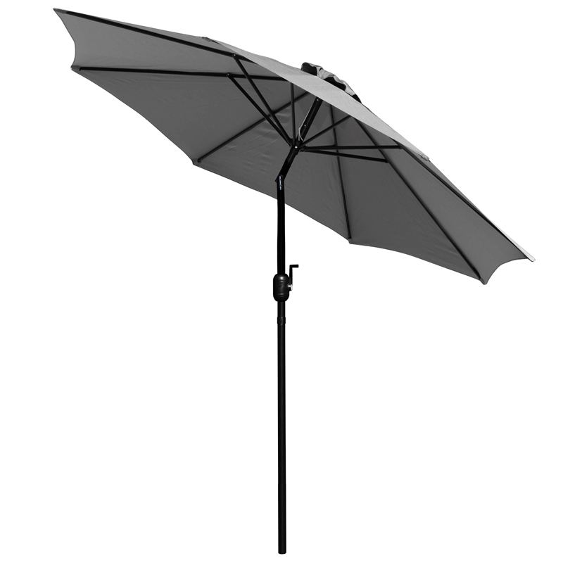 Bundled Set - Gray 9 FT Round Umbrella & Universal Black Cement Waterproof Base