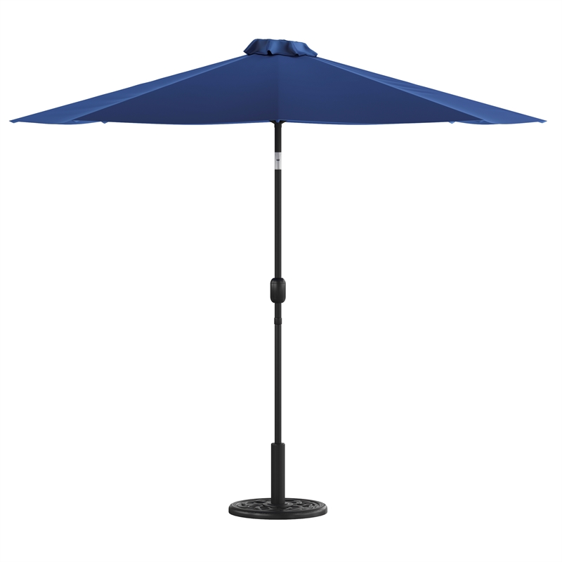 Bundled Set - Navy 9 FT Round Umbrella & Universal Black Cement Waterproof Base