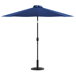 Bundled Set - Navy 9 FT Round Umbrella & Universal Black Cement Waterproof Base