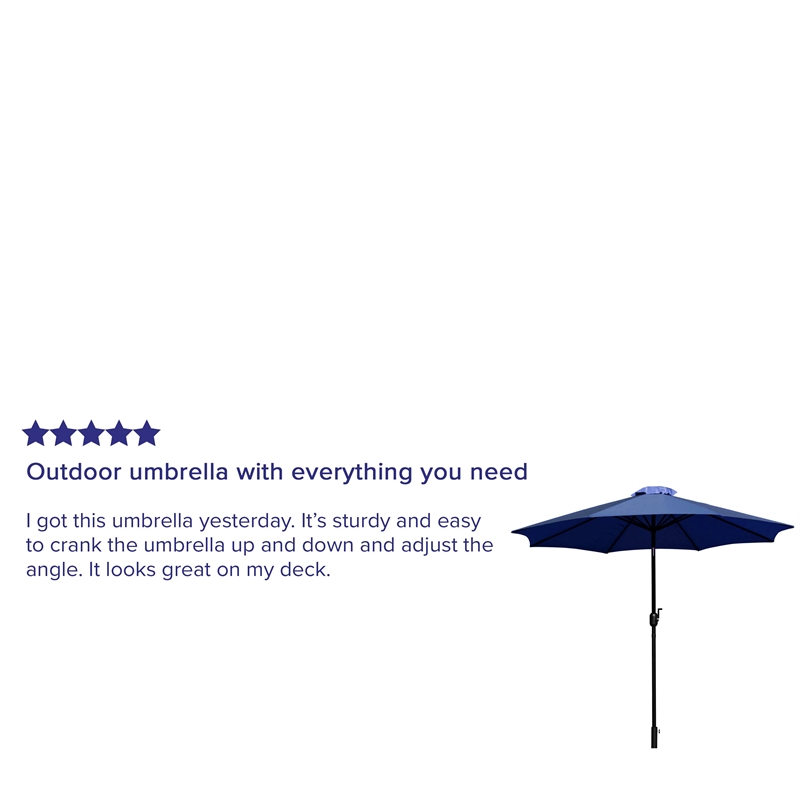 Bundled Set - Navy 9 FT Round Umbrella & Universal Black Cement Waterproof Base