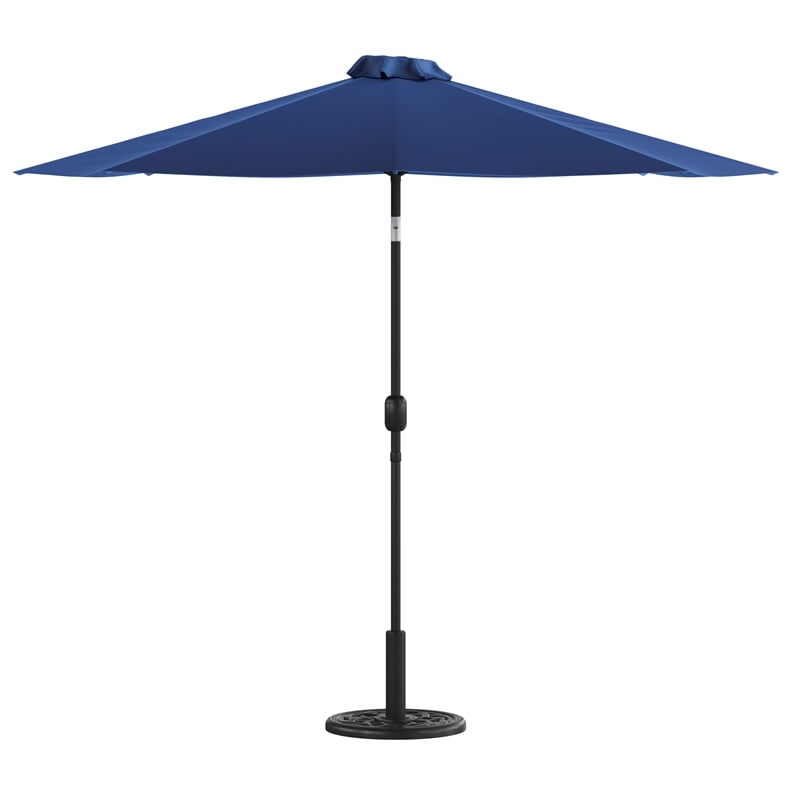 Bundled Set - Navy 9 FT Round Umbrella & Universal Black Cement Waterproof Base