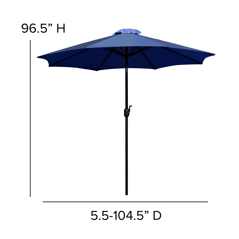 Bundled Set - Navy 9 FT Round Umbrella & Universal Black Cement Waterproof Base