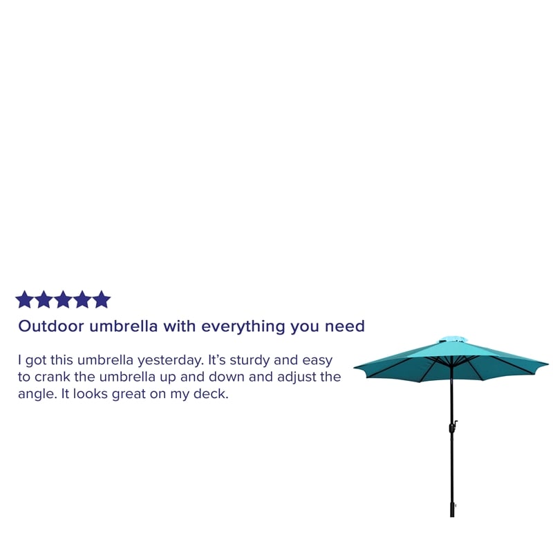 Bundled Set - Teal 9 FT Round Umbrella & Universal Black Cement Waterproof Base