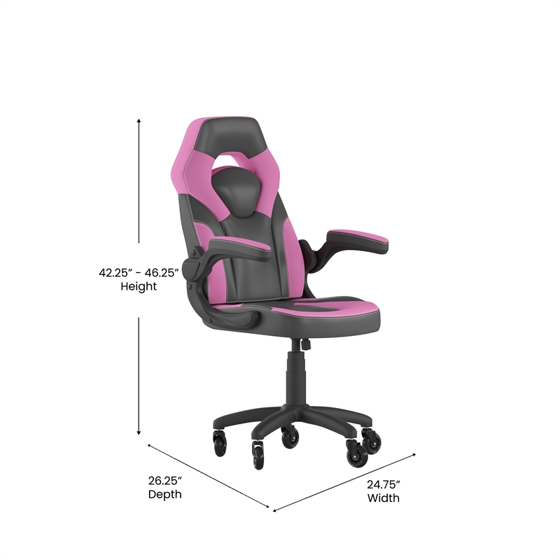 Office Gaming Chair with Skater Wheels & Flip Up Arms - Pink LeatherSoft