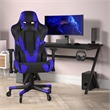 Office Gaming Chair with Roller Wheels & Reclining Back - Blue LeatherSoft
