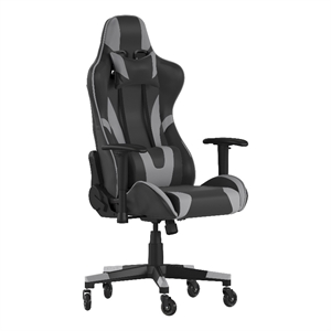 Office Gaming Chair with Roller Wheels & Reclining Back - Gray LeatherSoft
