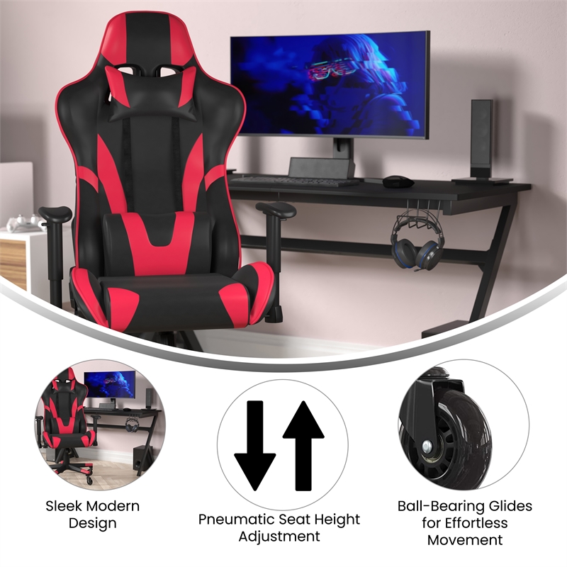 Office Gaming Chair with Roller Wheels & Reclining Back - Red LeatherSoft