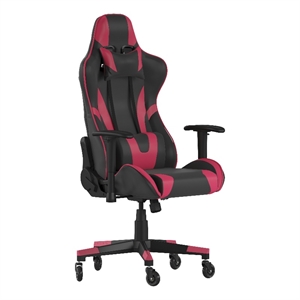 Office Gaming Chair with Roller Wheels & Reclining Back - Red LeatherSoft
