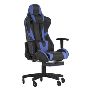Gaming Chair with Roller Wheels Reclining Arms Footrest-Blue LeatherSoft