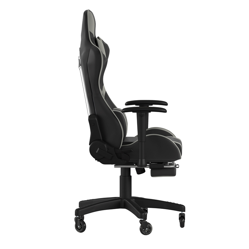 Gaming Chair with Roller Wheels Reclining Arms Footrest-Gray LeatherSoft