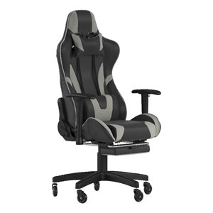 Gaming Chair with Roller Wheels Reclining Arms Footrest-Gray LeatherSoft