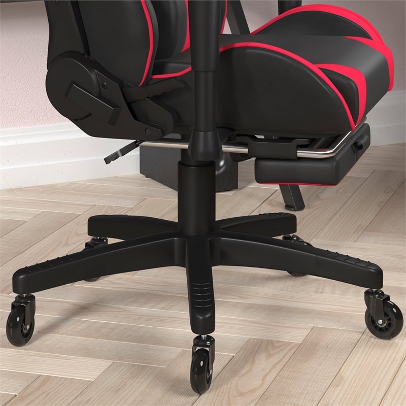 Gaming Chair with Roller Wheels Reclining Arms Footrest-Red LeatherSoft