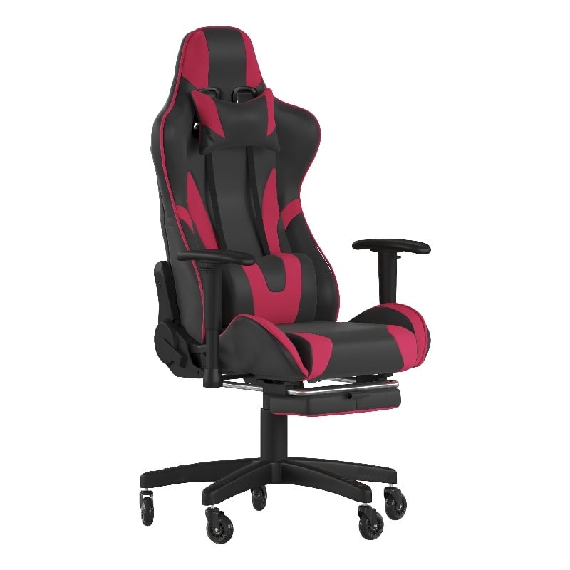 Gaming Chair with Roller Wheels Reclining Arms Footrest-Red LeatherSoft