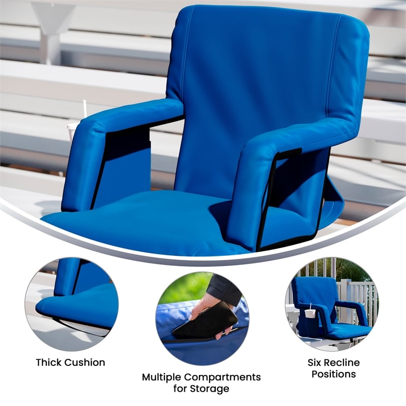 Backpack Reclining Padded Stadium Chairs with Armrests & Storge Pockets in Blue
