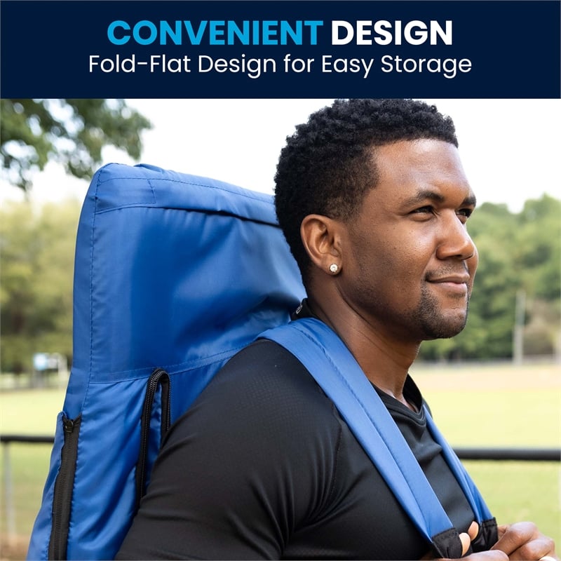 Backpack Reclining Padded Stadium Chairs with Armrests & Storge Pockets in Blue