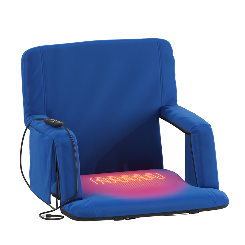 Foldable Reclining Stadium Chair with Backpack Straps and Heated Seat - Blue