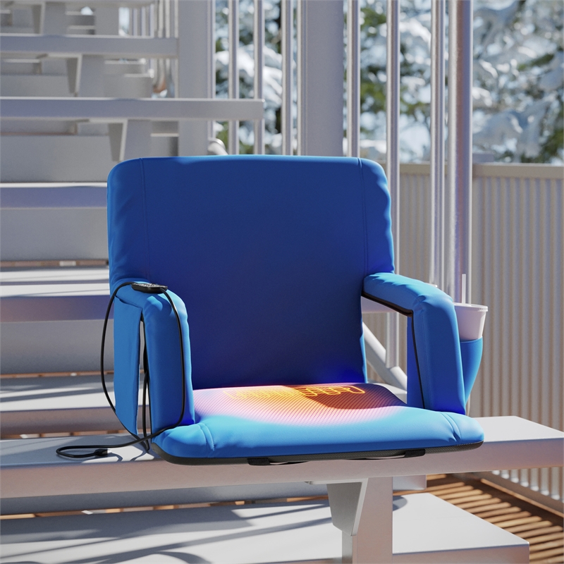 Foldable Reclining Stadium Chair with Backpack Straps and Heated Seat - Blue