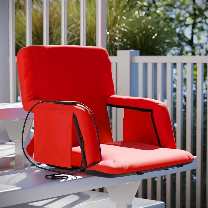 Foldable Reclining Stadium Chair with Backpack Straps and Heated Seat - Red