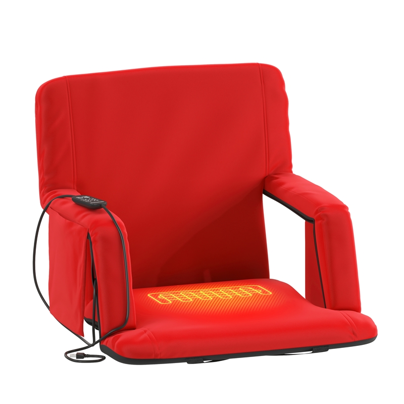 Foldable Reclining Stadium Chair with Backpack Straps and Heated Seat - Red