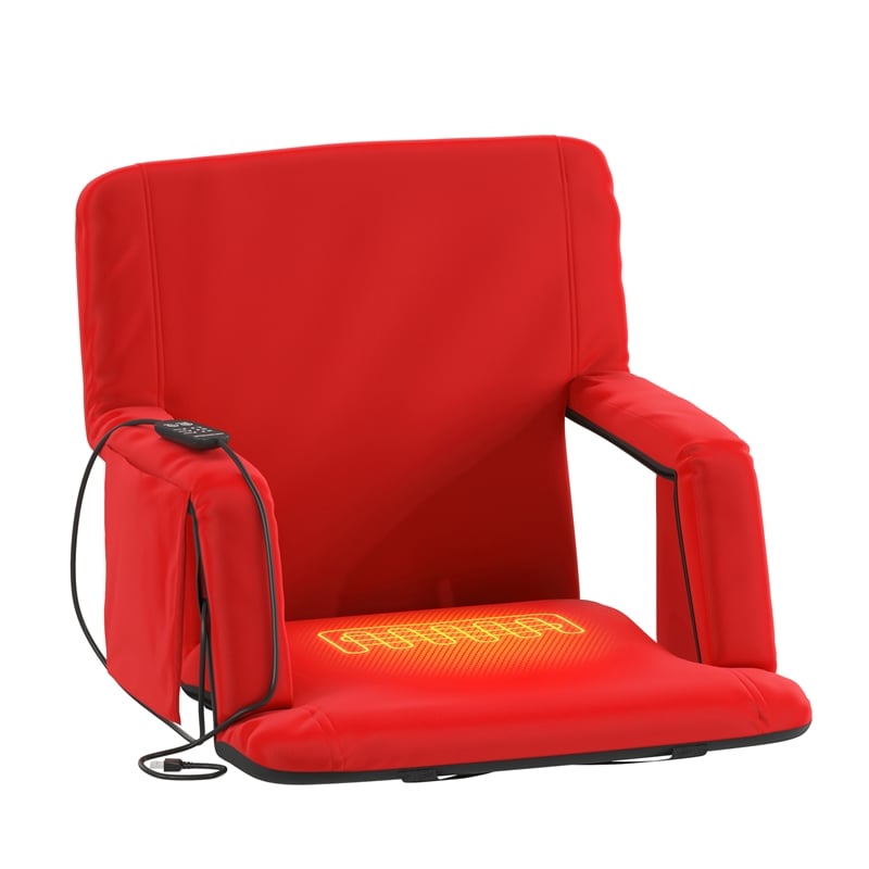 Foldable Reclining Stadium Chair with Backpack Straps and Heated Seat - Red