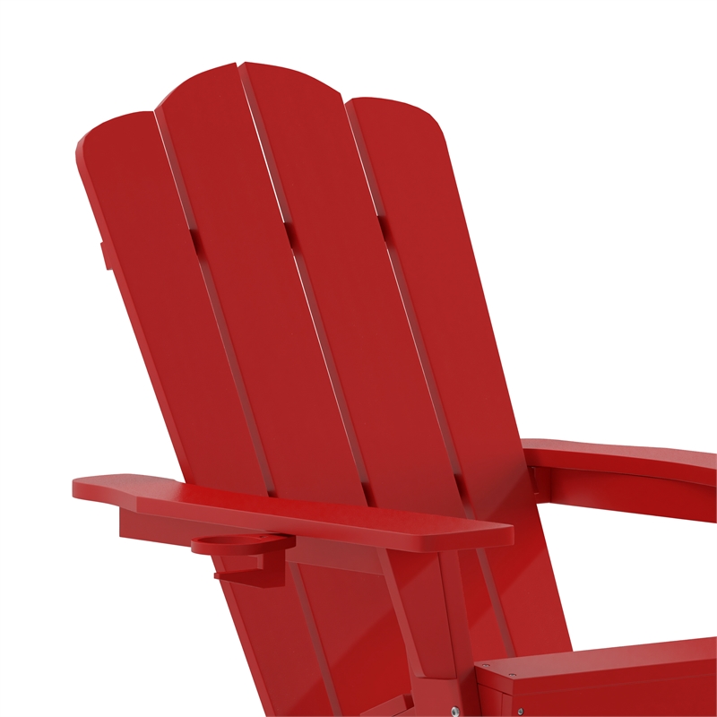 Commercial All-Weather Rocking Adirondack Chair with Swiveling Cupholder - Red