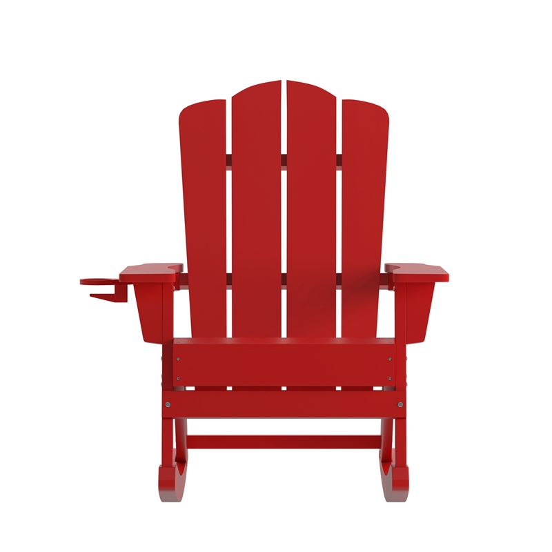 Commercial All-Weather Rocking Adirondack Chair with Swiveling Cupholder - Red