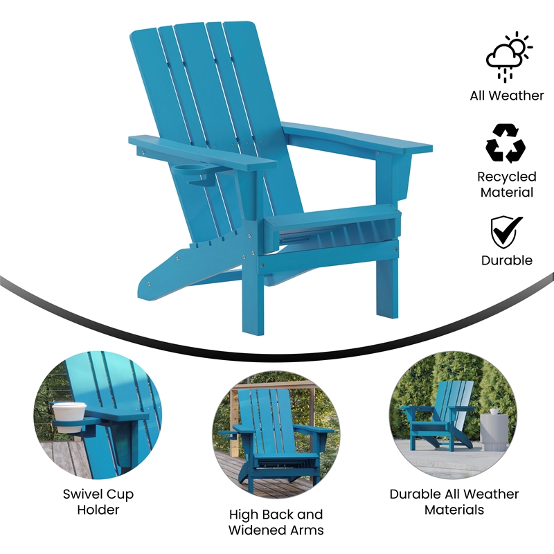 Commercial Grade All-Weather Adirondack Chair with Swiveling Cupholder - Blue