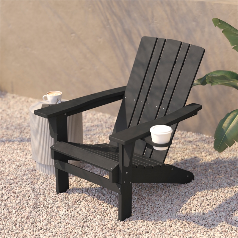 Commercial Grade All-Weather Adirondack Chair with Swiveling Cupholder - Gray