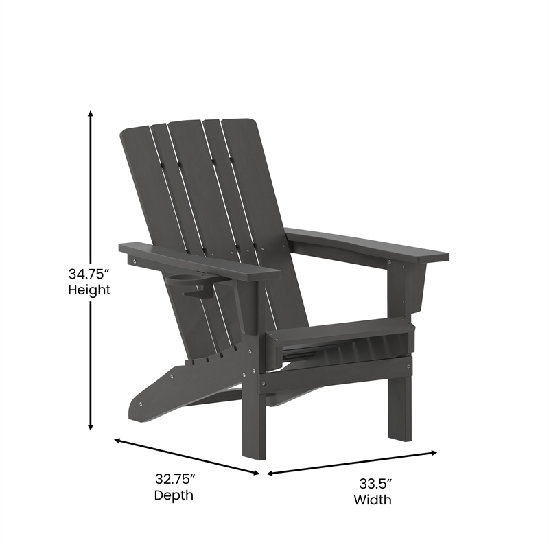 Commercial Grade All-Weather Adirondack Chair with Swiveling Cupholder - Gray