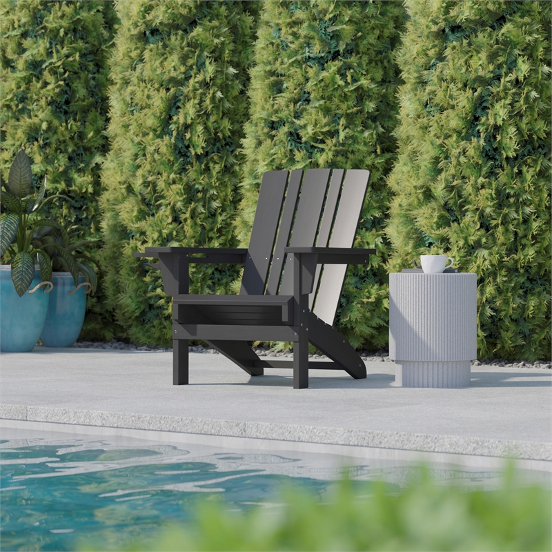 Commercial Grade All-Weather Adirondack Chair with Swiveling Cupholder - Gray