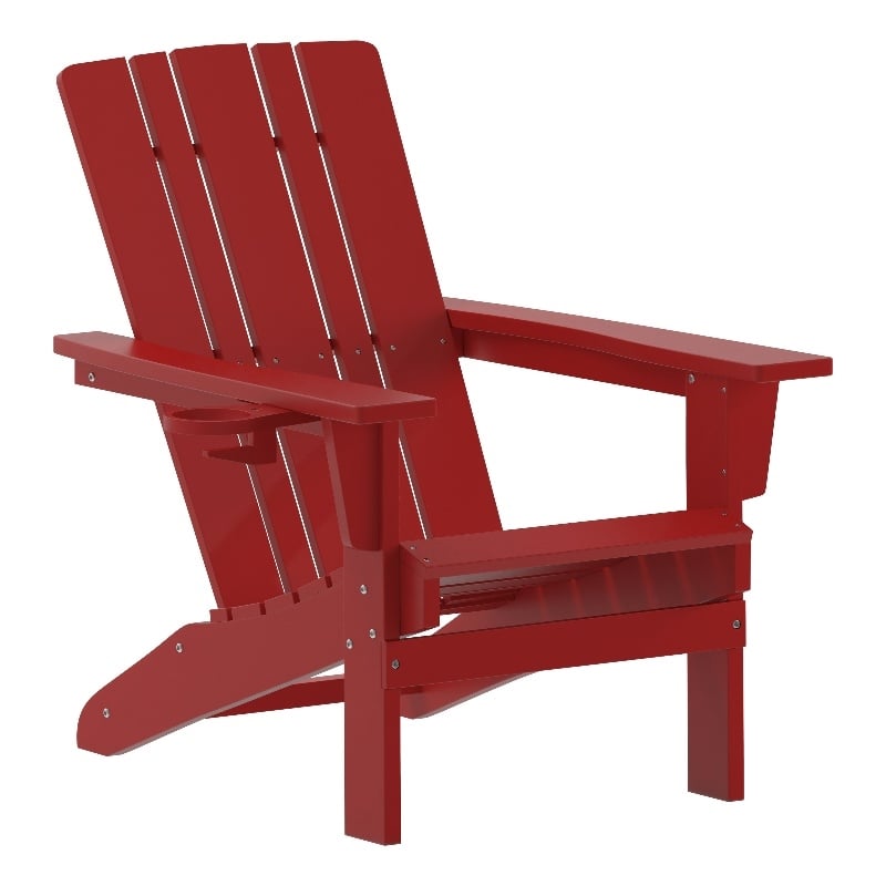 Commercial Grade All-Weather Adirondack Chair with Swiveling Cupholder - Red