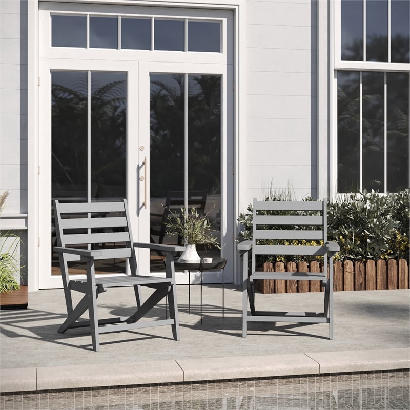 All-Weather Commercial Adirondack Dining Chair with Fold Out Cupholder - Gray