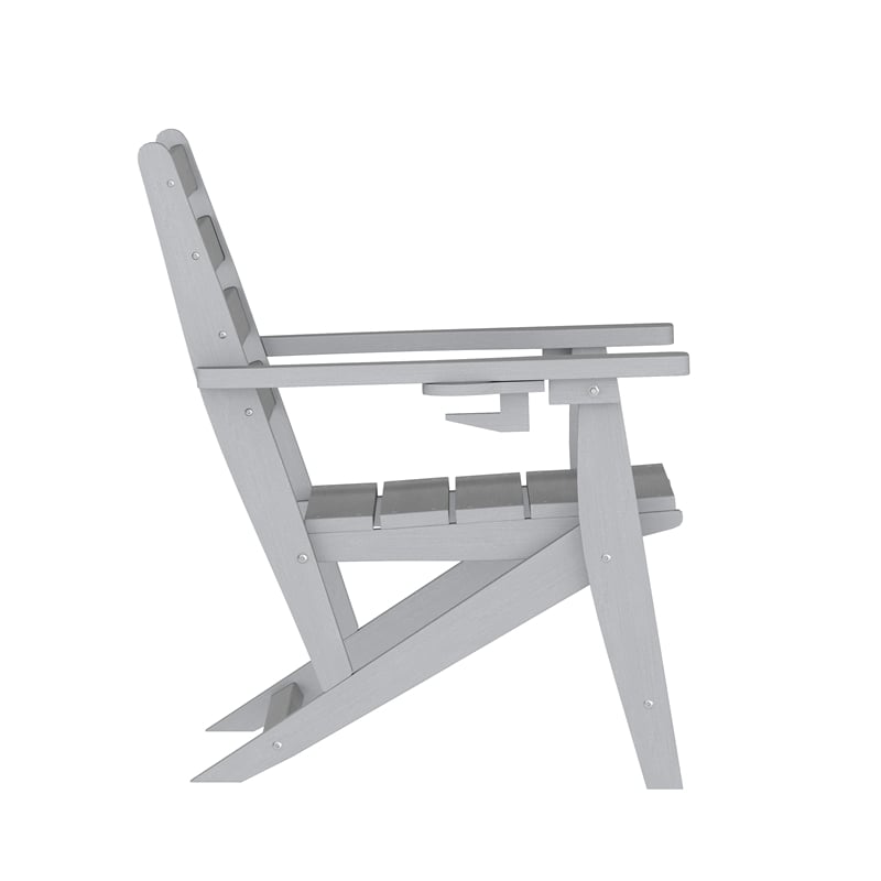 All-Weather Commercial Adirondack Dining Chair with Fold Out Cupholder - Gray