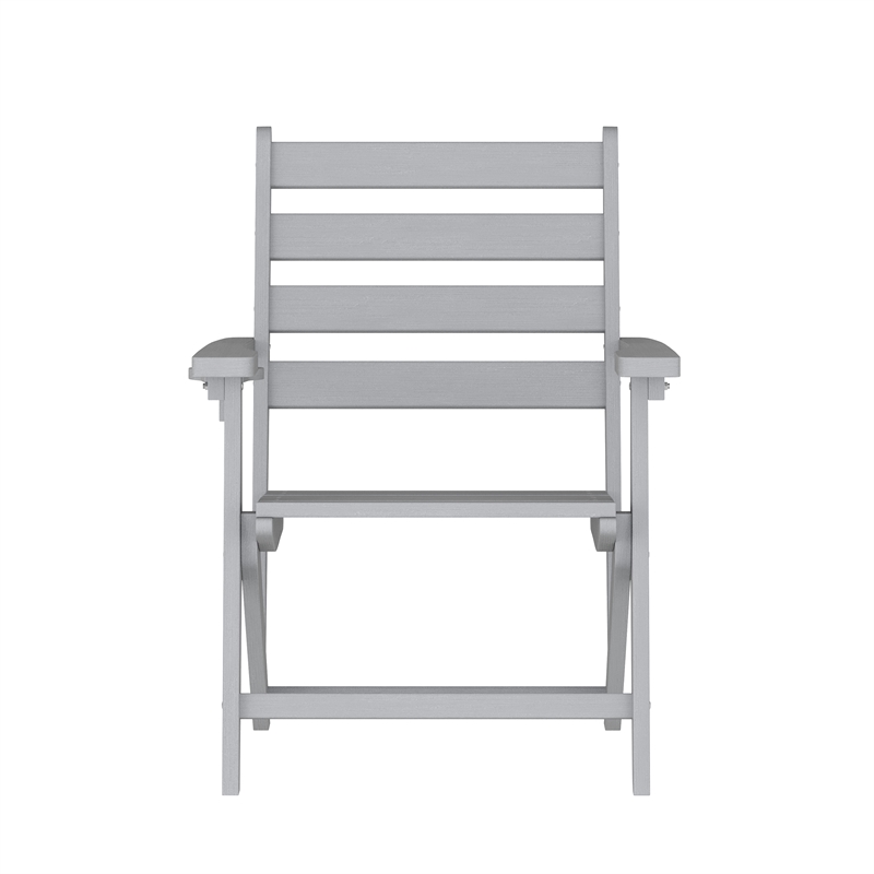 All-Weather Commercial Adirondack Dining Chair with Fold Out Cupholder - Gray