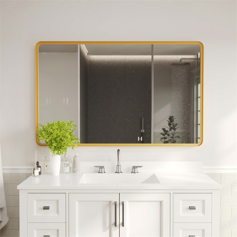 Large Rectangular Accent Mirror with 2 Inch Deep Iron Frame in Gold - 48