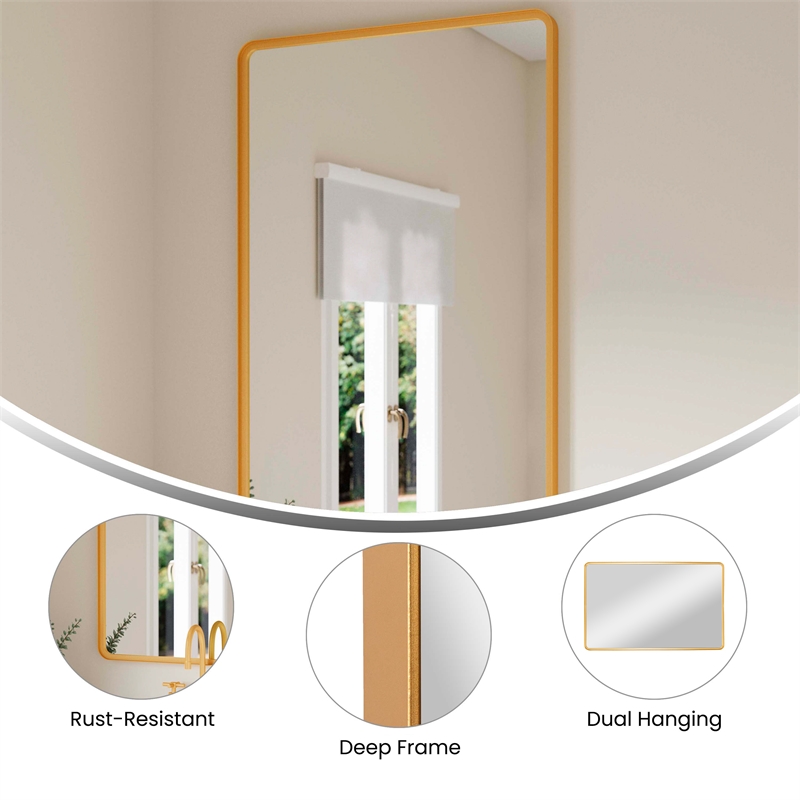 Large Rectangular Accent Mirror with 2 Inch Deep Iron Frame in Gold - 48
