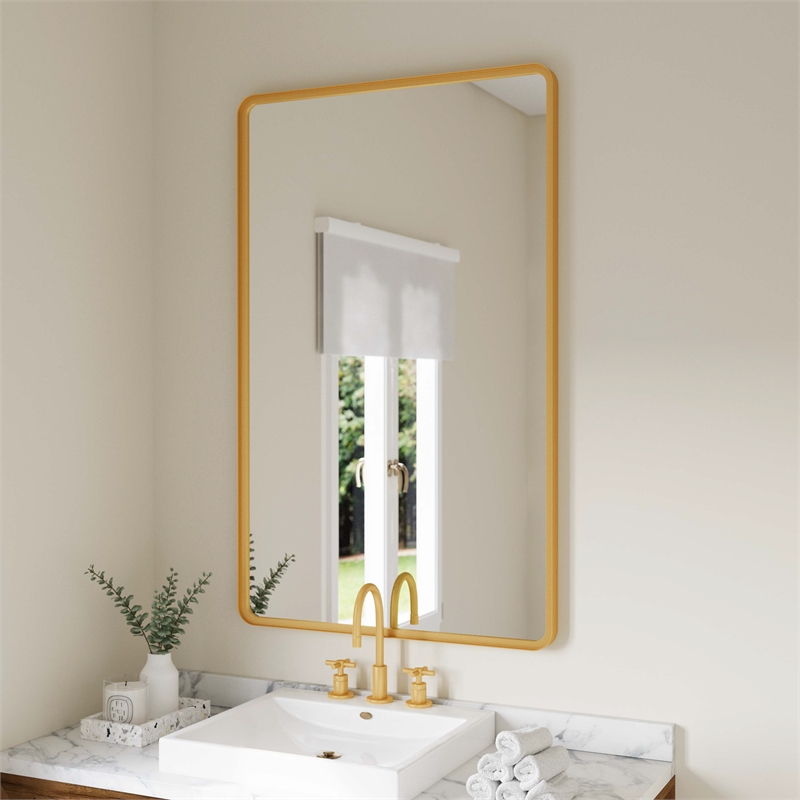 Large Rectangular Accent Mirror with 2 Inch Deep Iron Frame in Gold - 48