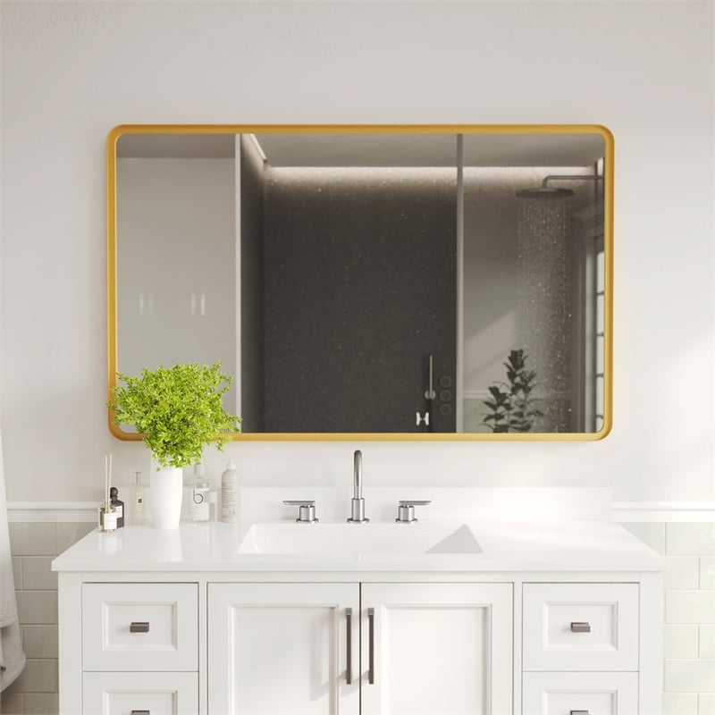 Large Rectangular Accent Mirror with 2 Inch Deep Iron Frame in Gold - 48