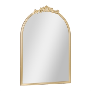 Arched Wall Mirror with Metal Frame with Baroque Detail in Gold - 29&quot x 20&quot