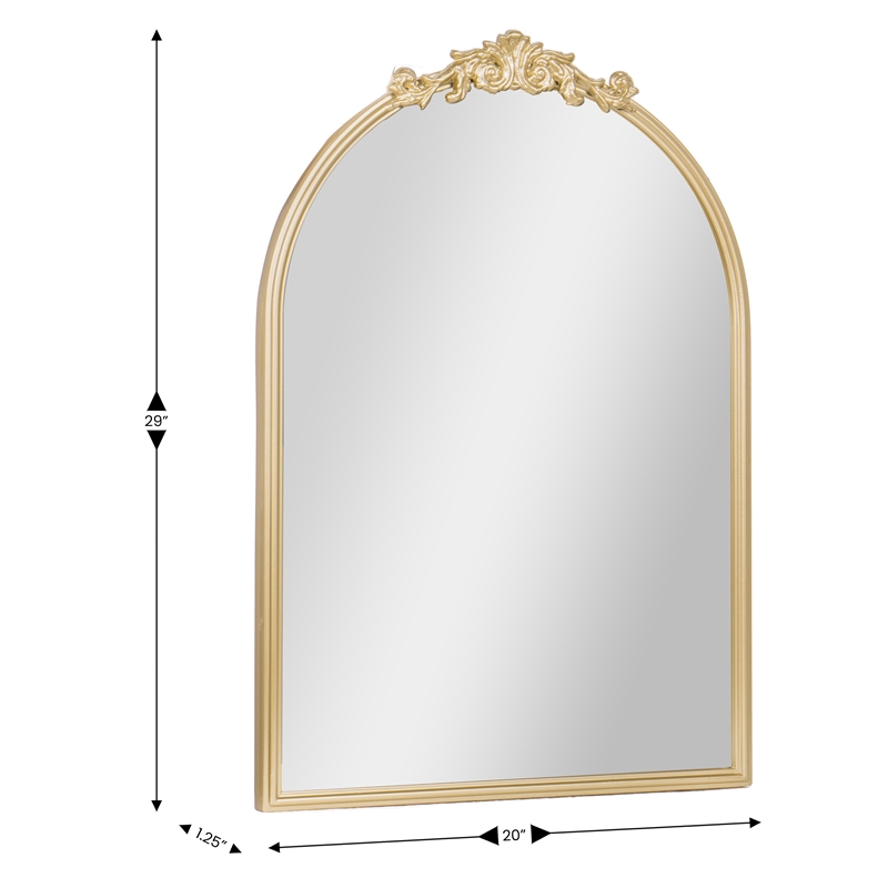 Arched Wall Mirror with Metal Frame with Baroque Detail in Gold - 29
