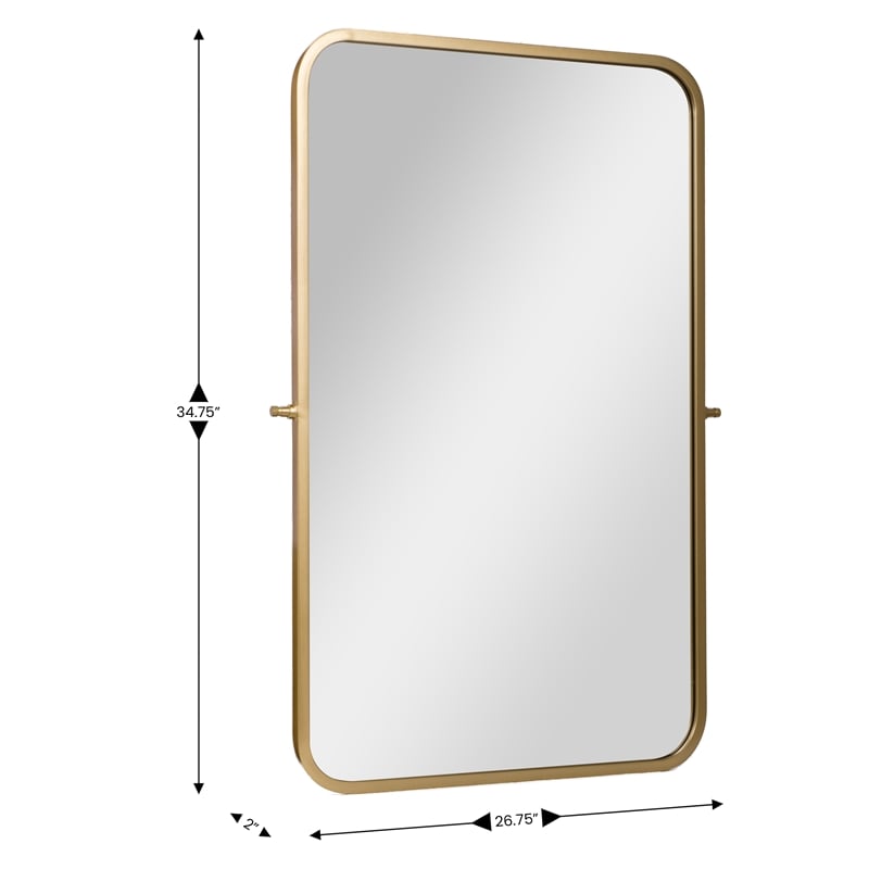 Metal Pivot Wall Mirror with Tilt Feature Slim Style Frame in Gold - 35